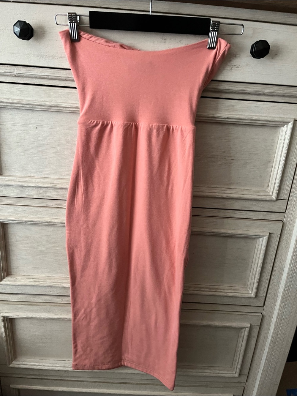 JLUXLABEL Strapless Ruched Cutout Midi Dress in Coral Pink - Picture 2 of 3